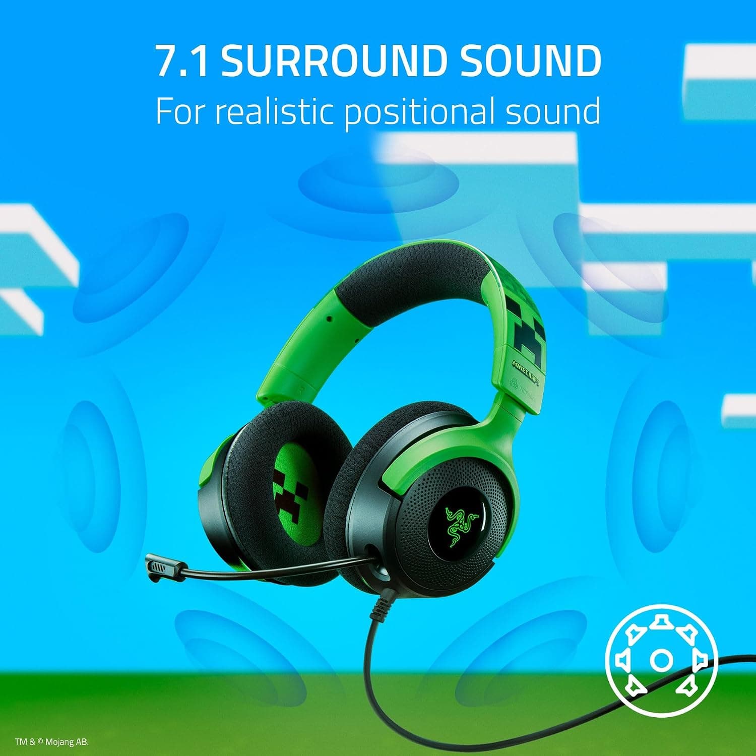 Razer Kraken V4 X Wired USB-C & Type A Gaming Headset, Minecraft Edition image 5